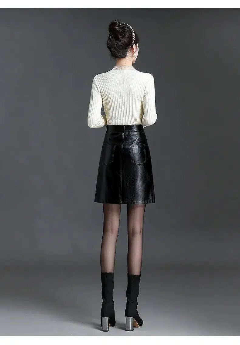 Women Leather Skirt - Mini Skirt -Guocali