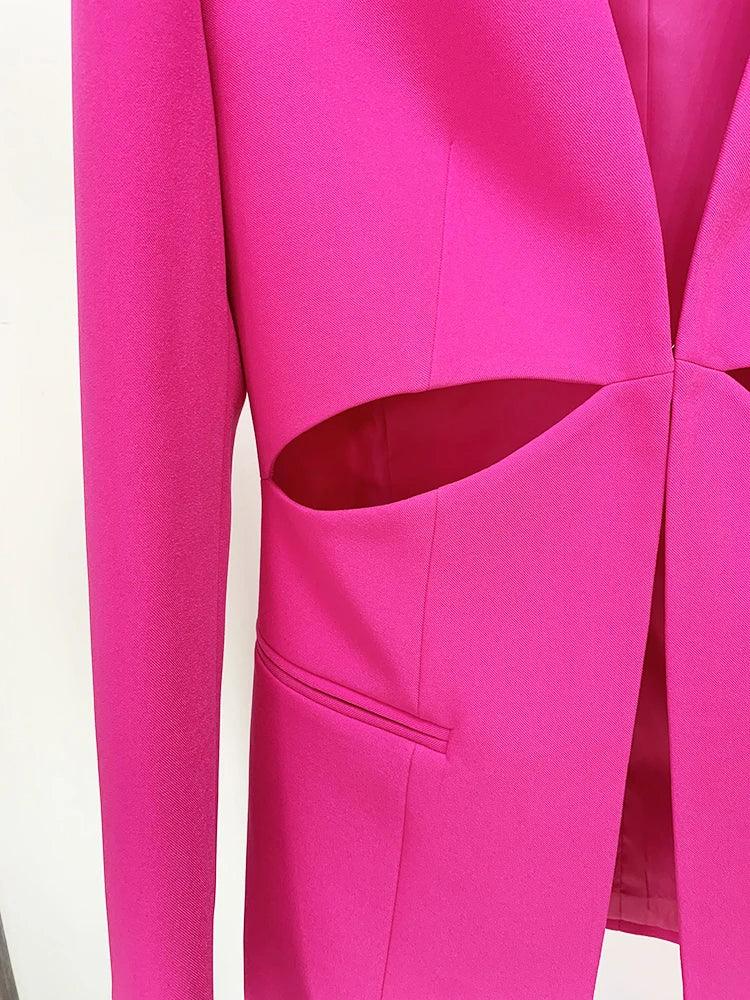 Women Pant Suit - Collarless Blazer - Slit Trouser Suit - Pantsuit - Guocali