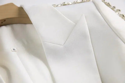 Women Pant Suit - Diamonds Beaded Blazer, Flare Trousers -Guocali