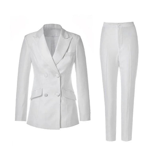 Women Pant Suit - Double-Breasted Trouser Suit -Guocali