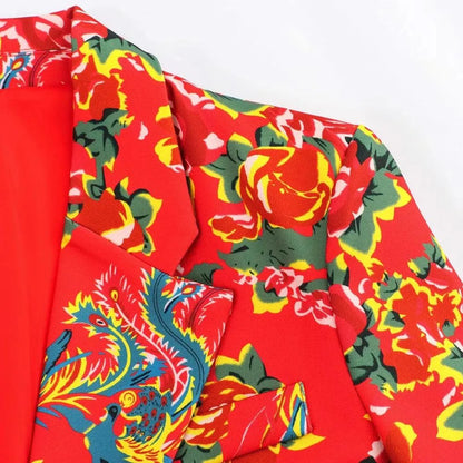 Women Pant Suit - Flower Embellished Trouser Suit -Guocali