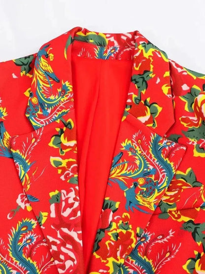 Women Pant Suit - Flower Embellished Trouser Suit -Guocali