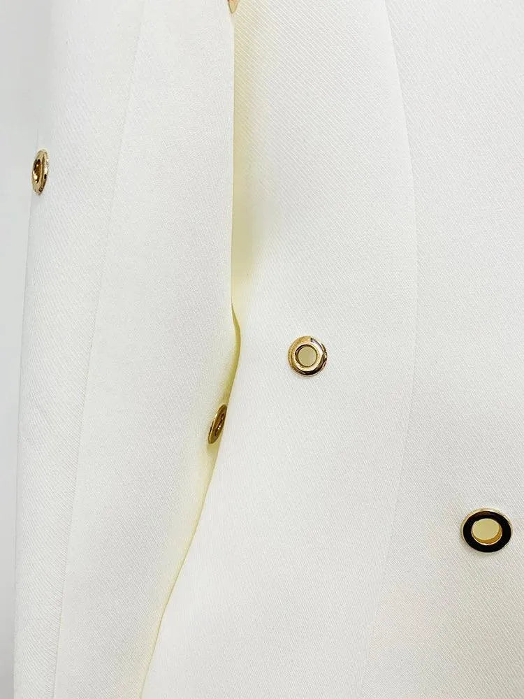 Women Pant Suit - Grommet Lapel Blazer Trouser Suit -Guocali