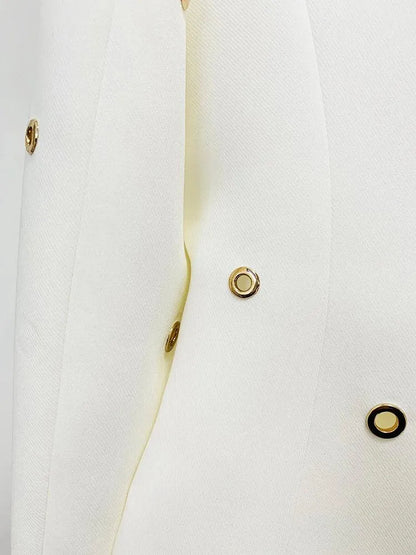 Women Pant Suit - Grommet Lapel Blazer Trouser Suit -Guocali