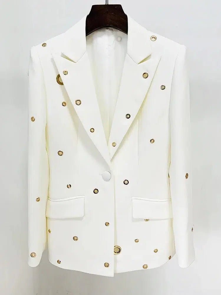 Women Pant Suit - Grommet Lapel Blazer Trouser Suit -Guocali