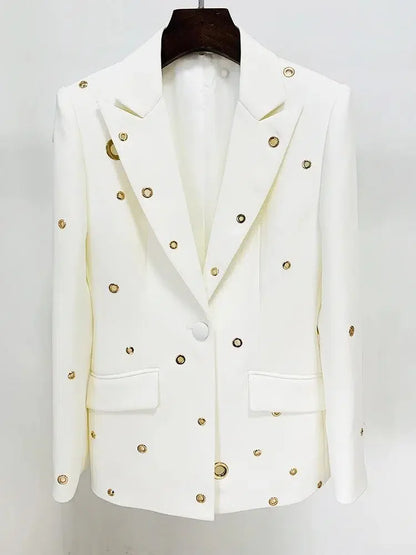 Women Pant Suit - Grommet Lapel Blazer Trouser Suit -Guocali