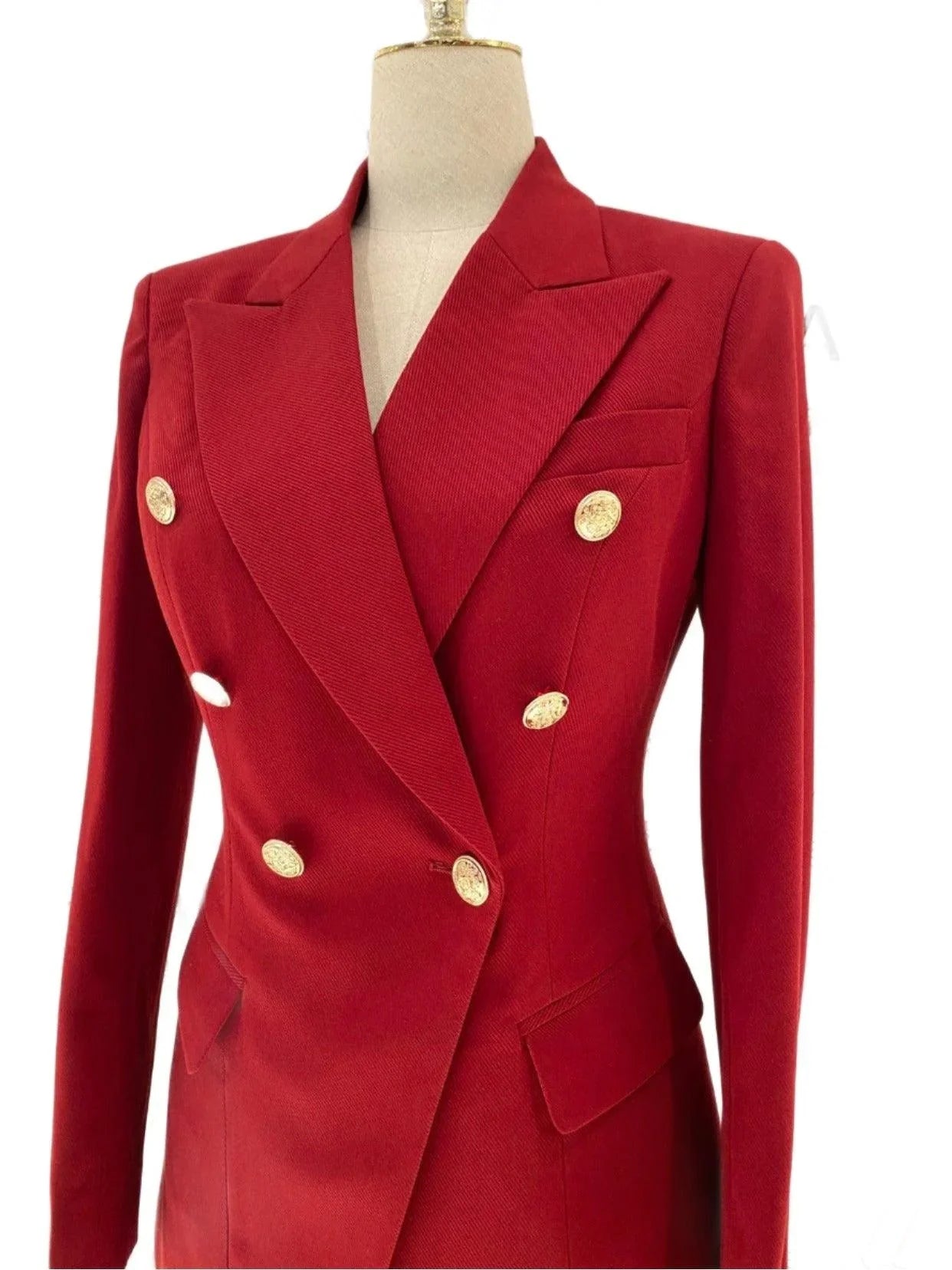 Women Pant Suit, Red Slim Fit Double Breasted Formal Pantsuit -Guocali