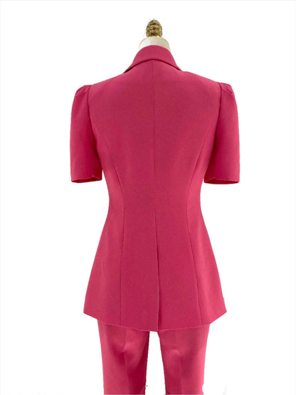 Women Pant Suit - Rose Red One-button Trouser Suit -Guocali