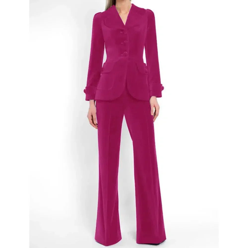 Women Pant Suit, Velvet Trouser Suit -Guocali