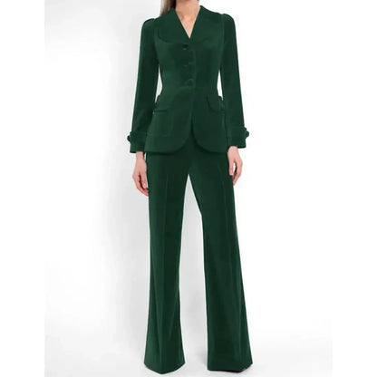 Women Pant Suit, Velvet Trouser Suit -Guocali
