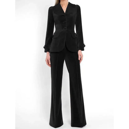 Women Pant Suit, Velvet Trouser Suit -Guocali