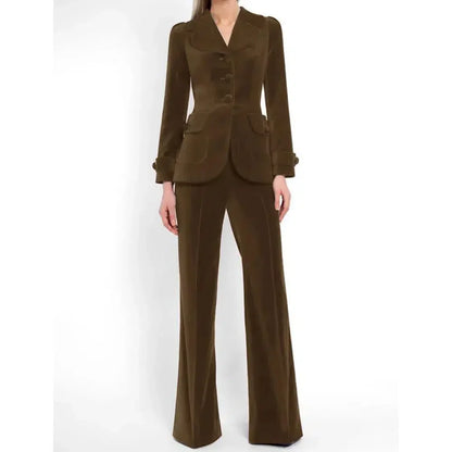 Women Pant Suit, Velvet Trouser Suit -Guocali