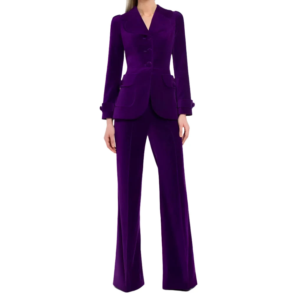 Women Pant Suit, Velvet Trouser Suit - Pantsuit - Guocali