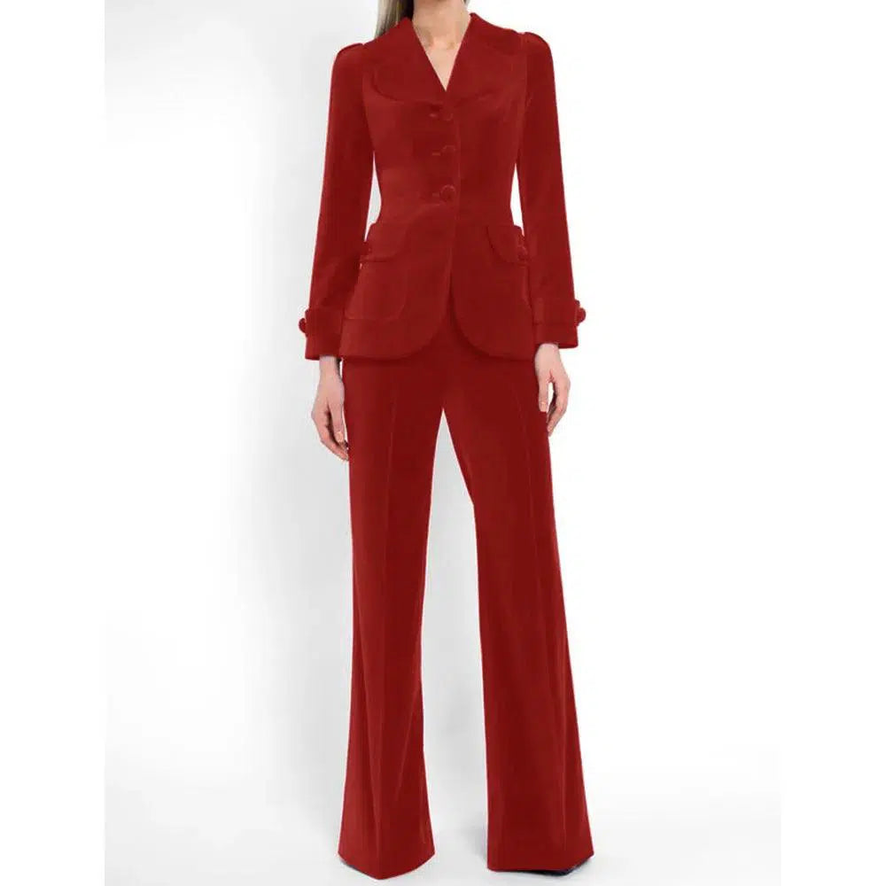 Women Pant Suit, Velvet Trouser Suit - Pantsuit - Guocali