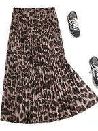 Women Pleated Skirt Animal Print - High Waist Midi Women Skirt
