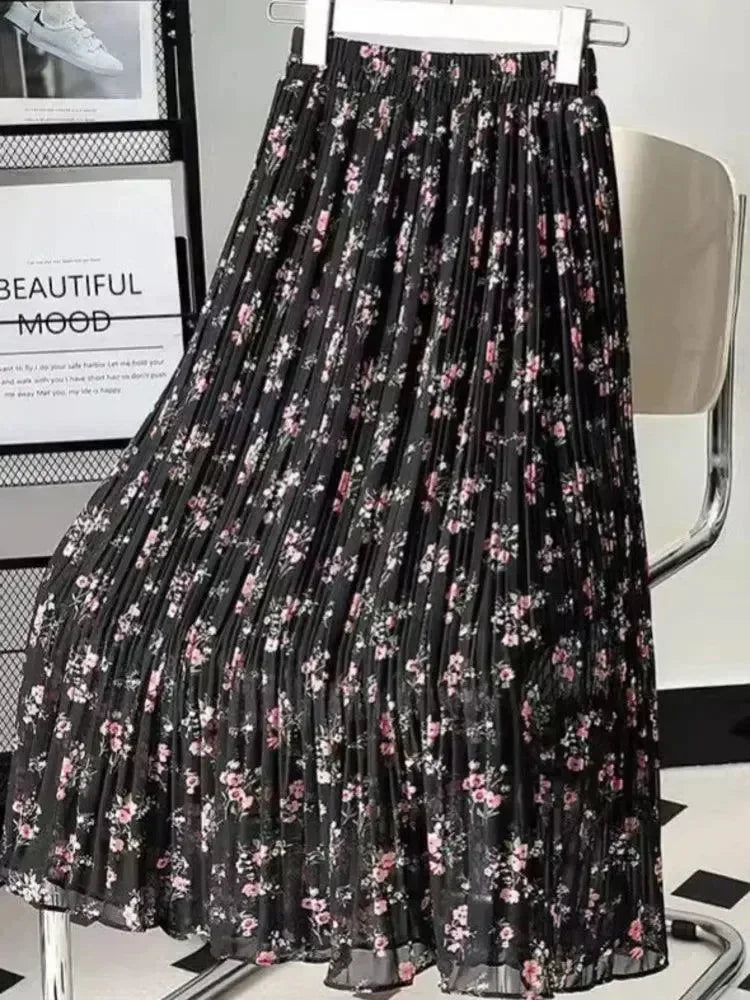 Women Pleated Skirt Fairy Style Chiffon - High Waist Midi Women Skirt