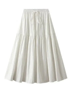 Women Pleated Skirt Lace-Up Elastic - High Waist Midi Women Skirt