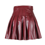 Women Pleated Skirt Leather Flared Mini - High Waist Women Skirt