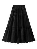 Women Pleated Skirt Patchwork Ruffled - A-Line Midi Women Skirt