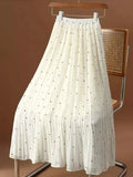 Women Pleated Skirt Polka Dot Chiffon - High Waist Midi Women Skirt
