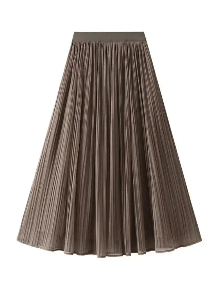 Women Pleated Skirt Reversible Mesh - Midi Women Skirt