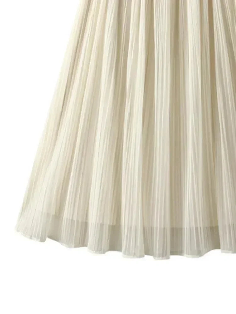 Women Pleated Skirt Reversible Mesh - Midi Women Skirt