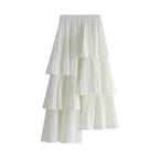 Women Pleated Skirt Ruffled Asymmetric - High Waist Midi Women Skirt