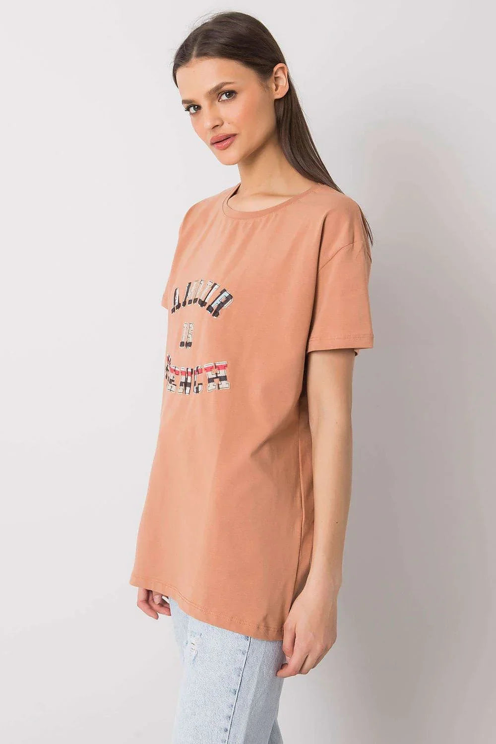 Women Round-Neck Short-Sleeves T-Shirt – Stretchable - Beige -Guocali