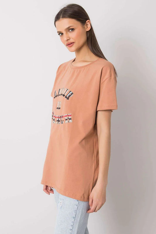 Women Round-Neck Short-Sleeves T-Shirt – Stretchable - Beige -Guocali