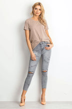 Women Round-Neck Short-Sleeves T-Shirt – Stretchable - Beige -Guocali