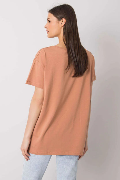 Women Round-Neck Short-Sleeves T-Shirt – Stretchable - Beige -Guocali