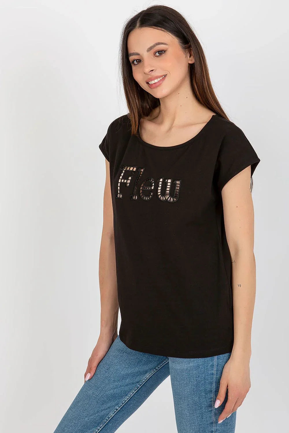Women Round-Neck Short-Sleeves T-Shirt – Stretchable - Black -Guocali