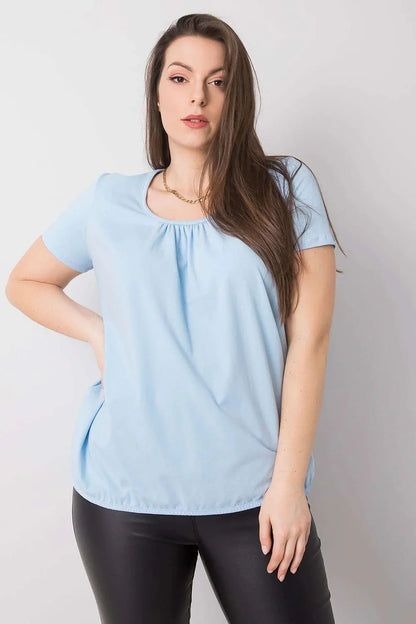 Women Round-Neck Short-Sleeves T-Shirt – Stretchable - Blue -Guocali