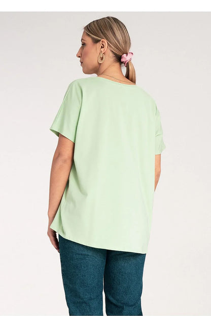 Women Round-Neck Short-Sleeves T-Shirt – Stretchable - Green -Guocali