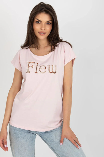 Women Round-Neck Short-Sleeves T-Shirt – Stretchable - Pink -Guocali