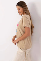 Women Round-Neck Short-Sleeves T-Shirt – Stretchable, Pink, Blue, Black, White
