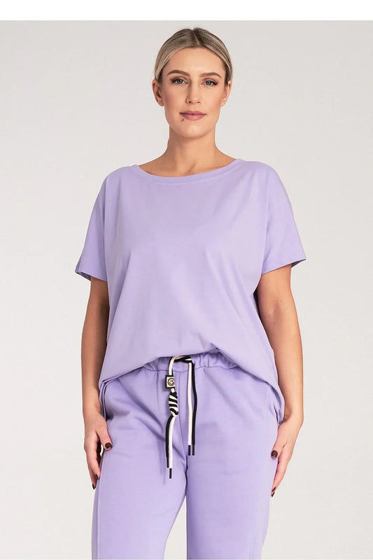 Women Round-Neck Short-Sleeves T-Shirt – Stretchable - Purple -Guocali