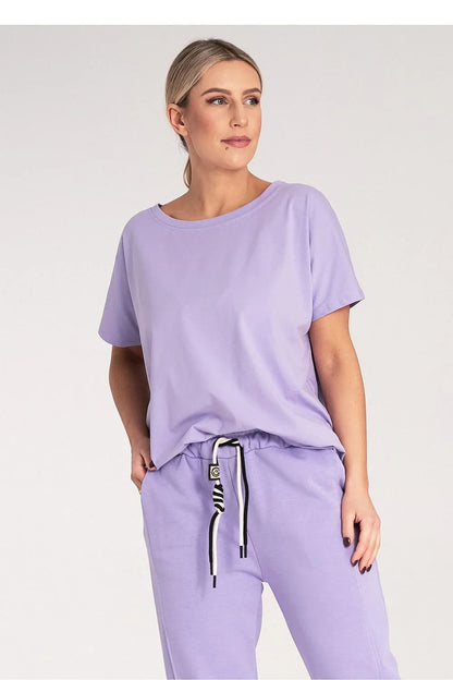 Women Round-Neck Short-Sleeves T-Shirt – Stretchable - Purple -Guocali