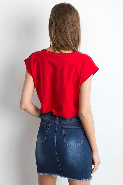 Women Round-Neck Short-Sleeves T-Shirt – Stretchable - Red -Guocali