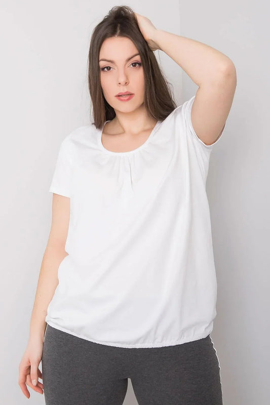 Women Round-Neck Short-Sleeves T-Shirt – Stretchable - White -Guocali