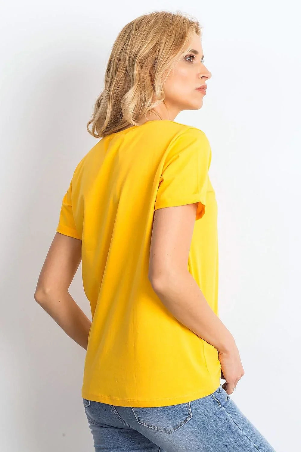 Women Round-Neck Short-Sleeves T-Shirt – Stretchable - Yellow -Guocali