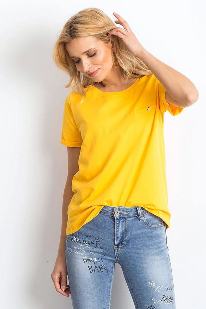 Women Round-Neck Short-Sleeves T-Shirt – Stretchable - Yellow -Guocali