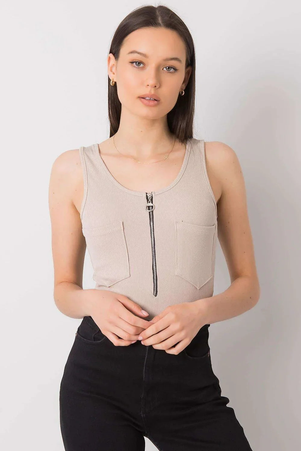 Women Round-Neck Sleeveless T-Shirt – Lightweight - Beige -Guocali