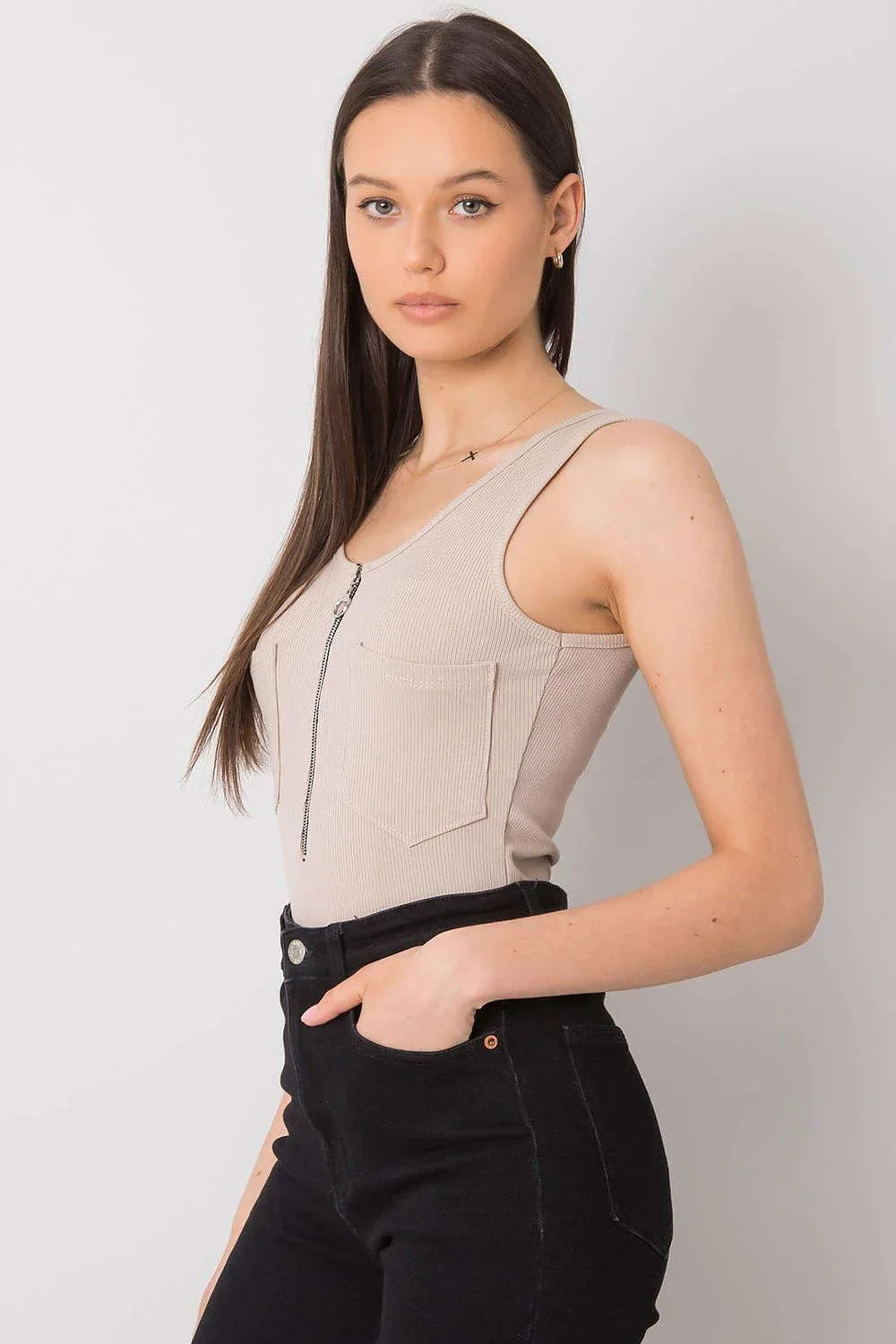 Women Round-Neck Sleeveless T-Shirt – Lightweight - Beige -Guocali