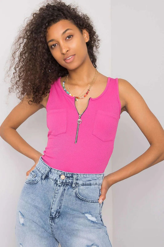 Women Round-Neck Sleeveless T-Shirt – Stretchable - Pink -Guocali