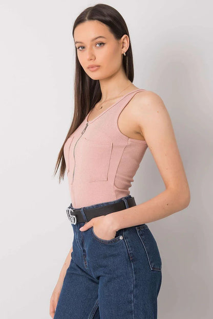 Women Round-Neck Sleeveless T-Shirt – Stretchable - Pink -Guocali