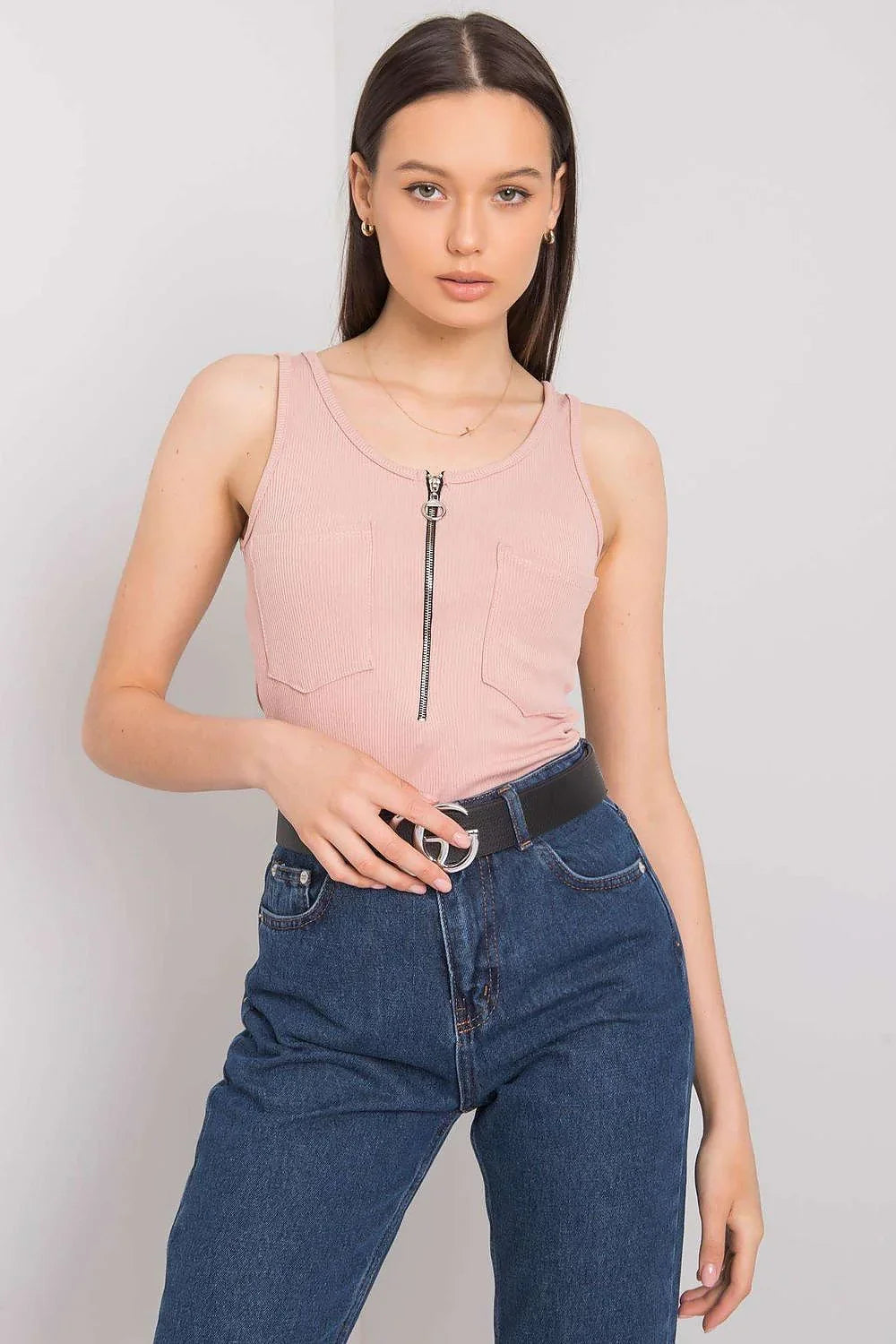 Women Round-Neck Sleeveless T-Shirt – Stretchable - Pink -Guocali