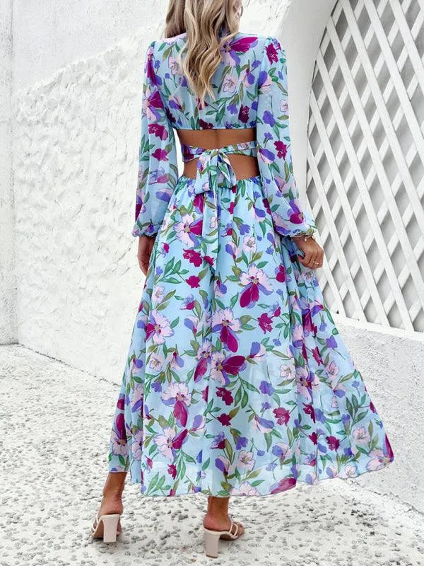 Women Ruffled Waist Printed Summer Dress -Guocali