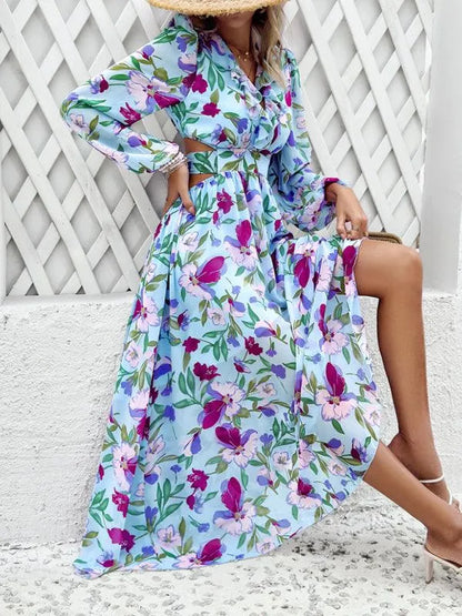 Women Ruffled Waist Printed Summer Dress -Guocali