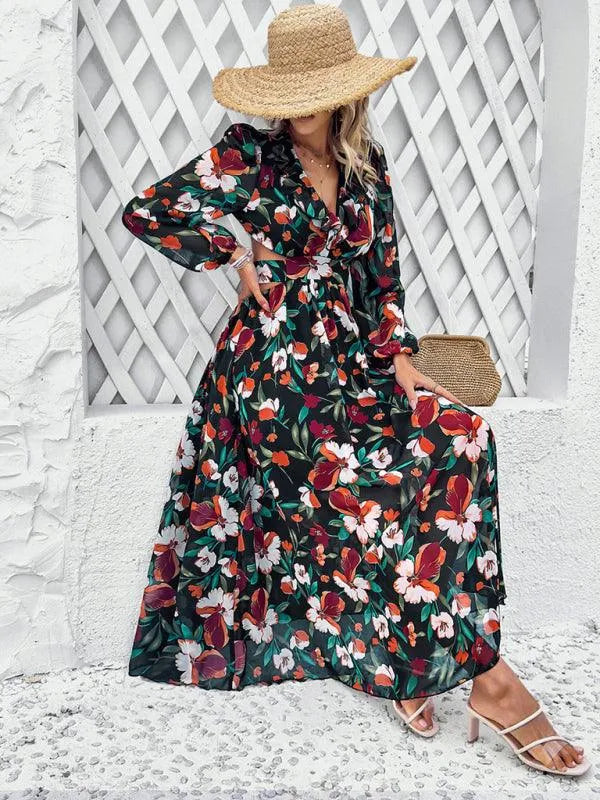 Women Ruffled Waist Printed Summer Dress -Guocali